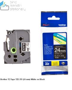 Gambar stationery Brother TZE-355 White on Black 24mm P-touch Tape dan aneka katalog Brother P-touch grosir