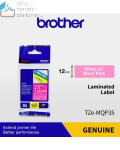 Gambar perlengkapan sekolah Brother TZE-MQP35 White on Berry Pink 12mm P-touch Tape dan aneka katalog Brother (tape) grosir