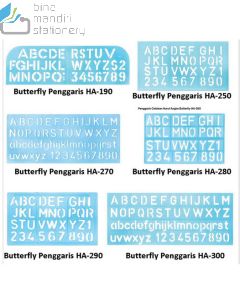 Foto Butterfly Penggaris HA-290 Template mal cetakan sablon alphabetical huruf besar kapital dan angka merek Butterfly